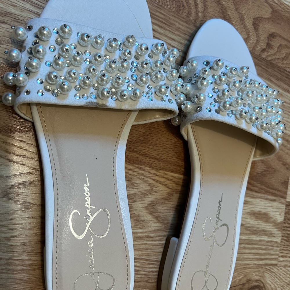 Jessica Simpson Cream Pearl Embellished Sandals